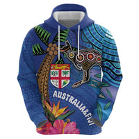 Fiji and Australia Together Zip Hoodie Aboriginal Kangaroo and Tapa Tribal Hibiscus LT03 - Polynesian Pride