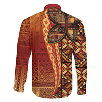 Samoan Pacific Tribal Flower Geometric Art Tattoos Family Matching Off The Shoulder Long Sleeve Dress and Hawaiian Shirt Siapo Pattern Flame Sunset - Polynesian Pride