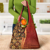 Samoan Pacific Tribal Flower Geometric Art Tattoos Grocery Bag Siapo Pattern Flame Sunset - Polynesian Pride