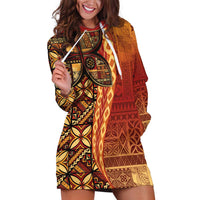 Samoan Pacific Tribal Flower Geometric Art Tattoos Hoodie Dress Siapo Pattern Flame Sunset LT03 Red - Polynesian Pride