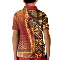 Samoan Pacific Tribal Flower Geometric Art Tattoos Kid Polo Shirt Siapo Pattern Flame Sunset LT03 - Polynesian Pride