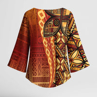 Samoan Pacific Tribal Flower Geometric Art Tattoos Kimono Sleeve Blouse Siapo Pattern Flame Sunset - Polynesian Pride