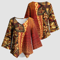 Samoan Pacific Tribal Flower Geometric Art Tattoos Kimono Sleeve Blouse Siapo Pattern Flame Sunset - Polynesian Pride