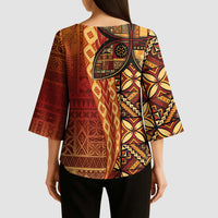 Samoan Pacific Tribal Flower Geometric Art Tattoos Kimono Sleeve Blouse Siapo Pattern Flame Sunset - Polynesian Pride
