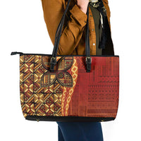 Samoan Pacific Tribal Flower Geometric Art Tattoos Leather Tote Bag Siapo Pattern Flame Sunset LT03 - Polynesian Pride