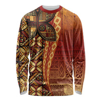 Samoan Pacific Tribal Flower Geometric Art Tattoos Long Sleeve Shirt Siapo Pattern Flame Sunset - Polynesian Pride