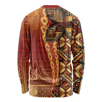 Samoan Pacific Tribal Flower Geometric Art Tattoos Long Sleeve Shirt Siapo Pattern Flame Sunset - Polynesian Pride