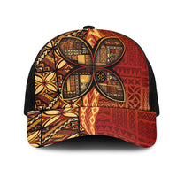 Samoan Pacific Tribal Flower Geometric Art Tattoos Mesh Trucker Cap Siapo Pattern Flame Sunset LT03 One Size Black Red - Polynesian Pride
