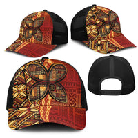Samoan Pacific Tribal Flower Geometric Art Tattoos Mesh Trucker Cap Siapo Pattern Flame Sunset LT03 - Polynesian Pride