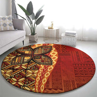 Samoan Pacific Tribal Flower Geometric Art Tattoos Round Carpet Siapo Pattern Flame Sunset - Polynesian Pride