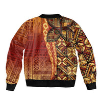 Samoan Pacific Tribal Flower Geometric Art Tattoos Sleeve Zip Bomber Jacket Siapo Pattern Flame Sunset - Polynesian Pride