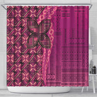 Samoan Pacific Tribal Flower Geometric Art Tattoos Shower Curtain Siapo Pattern Romantic Rose - Polynesian Pride