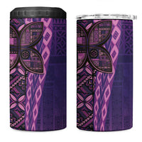 Samoan Pacific Tribal Flower Geometric Art Tattoos 4 in 1 Can Cooler Tumbler Siapo Pattern Purple Haze - Polynesian Pride