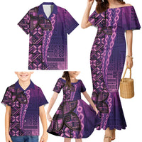 Samoan Pacific Tribal Flower Geometric Art Tattoos Family Matching Mermaid Dress and Hawaiian Shirt Siapo Pattern Purple Haze - Polynesian Pride