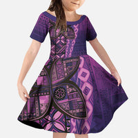 Samoan Pacific Tribal Flower Geometric Art Tattoos Family Matching Off Shoulder Maxi Dress and Hawaiian Shirt Siapo Pattern Purple Haze - Polynesian Pride