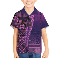 Samoan Pacific Tribal Flower Geometric Art Tattoos Family Matching Puletasi and Hawaiian Shirt Siapo Pattern Purple Haze - Polynesian Pride