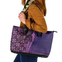 Samoan Pacific Tribal Flower Geometric Art Tattoos Leather Tote Bag Siapo Pattern Purple Haze LT03 Purple - Polynesian Pride