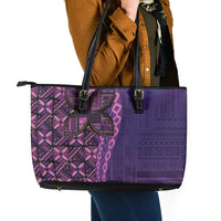 Samoan Pacific Tribal Flower Geometric Art Tattoos Leather Tote Bag Siapo Pattern Purple Haze LT03 - Polynesian Pride