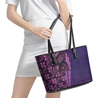 Samoan Pacific Tribal Flower Geometric Art Tattoos Leather Tote Bag Siapo Pattern Purple Haze LT03 - Polynesian Pride