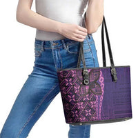 Samoan Pacific Tribal Flower Geometric Art Tattoos Leather Tote Bag Siapo Pattern Purple Haze LT03 - Polynesian Pride