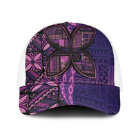 Samoan Pacific Tribal Flower Geometric Art Tattoos Mesh Trucker Cap Siapo Pattern Purple Haze LT03 One Size White Purple - Polynesian Pride