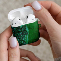 Samoan Pacific Tribal Flower Geometric Art Tattoos AirPods Case Siapo Pattern Emerald Glow LT03 - Polynesian Pride