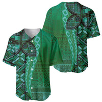 Samoan Pacific Tribal Flower Geometric Art Tattoos Baseball Jersey Siapo Pattern Emerald Glow - Polynesian Pride