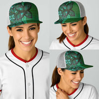 Samoan Pacific Tribal Flower Geometric Art Tattoos Baseball Net Cap Siapo Pattern Emerald Glow LT03 - Polynesian Pride