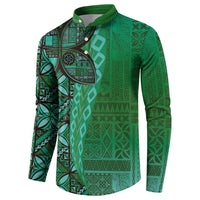 Samoan Pacific Tribal Flower Geometric Art Tattoos Button Sweatshirt Siapo Pattern Emerald Glow - Polynesian Pride