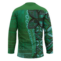 Samoan Pacific Tribal Flower Geometric Art Tattoos Hockey Jersey Siapo Pattern Emerald Glow - Polynesian Pride