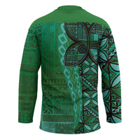 Samoan Pacific Tribal Flower Geometric Art Tattoos Hockey Jersey Siapo Pattern Emerald Glow - Polynesian Pride