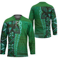 Samoan Pacific Tribal Flower Geometric Art Tattoos Hockey Jersey Siapo Pattern Emerald Glow - Polynesian Pride