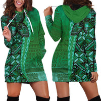 Samoan Pacific Tribal Flower Geometric Art Tattoos Hoodie Dress Siapo Pattern Emerald Glow LT03 - Polynesian Pride