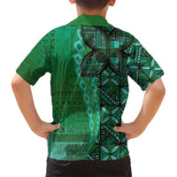 Samoan Pacific Tribal Flower Geometric Art Tattoos Kid Hawaiian Shirt Siapo Pattern Emerald Glow LT03 - Polynesian Pride