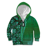 Samoan Pacific Tribal Flower Geometric Art Tattoos Kid Hoodie Siapo Pattern Emerald Glow - Polynesian Pride