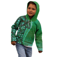 Samoan Pacific Tribal Flower Geometric Art Tattoos Kid Hoodie Siapo Pattern Emerald Glow - Polynesian Pride