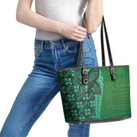 Samoan Pacific Tribal Flower Geometric Art Tattoos Leather Tote Bag Siapo Pattern Emerald Glow LT03 - Polynesian Pride