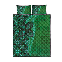 Samoan Pacific Tribal Flower Geometric Art Tattoos Quilt Bed Set Siapo Pattern Emerald Glow - Polynesian Pride