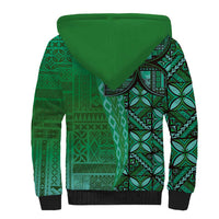 Samoan Pacific Tribal Flower Geometric Art Tattoos Sherpa Hoodie Siapo Pattern Emerald Glow - Polynesian Pride