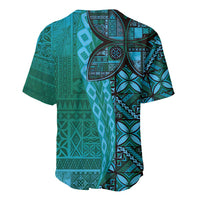 Samoan Pacific Tribal Flower Geometric Art Tattoos Baseball Jersey Siapo Pattern Turquoise Tide - Polynesian Pride