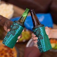 Samoan Pacific Tribal Flower Geometric Art Tattoos 4 in 1 Can Cooler Tumbler Siapo Pattern Turquoise Tide - Polynesian Pride