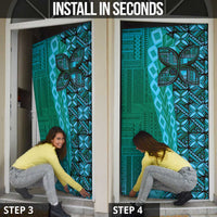 Samoan Pacific Tribal Flower Geometric Art Tattoos Door Cover Siapo Pattern Turquoise Tide - Polynesian Pride