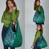 Samoan Pacific Tribal Flower Geometric Art Tattoos Grocery Bag Siapo Pattern Turquoise Tide - Polynesian Pride