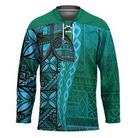 Samoan Pacific Tribal Flower Geometric Art Tattoos Hockey Jersey Siapo Pattern Turquoise Tide LT03 Unisex Turquoise - Polynesian Pride