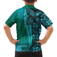Samoan Pacific Tribal Flower Geometric Art Tattoos Kid Hawaiian Shirt Siapo Pattern Turquoise Tide LT03 - Polynesian Pride