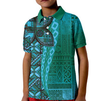Samoan Pacific Tribal Flower Geometric Art Tattoos Kid Polo Shirt Siapo Pattern Turquoise Tide LT03 Kid Turquoise - Polynesian Pride