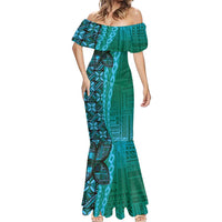 Samoan Pacific Tribal Flower Geometric Art Tattoos Mermaid Dress Siapo Pattern Turquoise Tide - Polynesian Pride