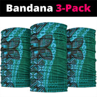 Samoan Pacific Tribal Flower Geometric Art Tattoos Neck Gaiter Siapo Pattern Turquoise Tide LT03