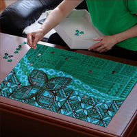 Samoan Pacific Tribal Flower Geometric Art Tattoos Puzzle Siapo Pattern Turquoise Tide - Polynesian Pride