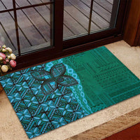 Samoan Pacific Tribal Flower Geometric Art Tattoos Rubber Doormat Siapo Pattern Turquoise Tide - Polynesian Pride